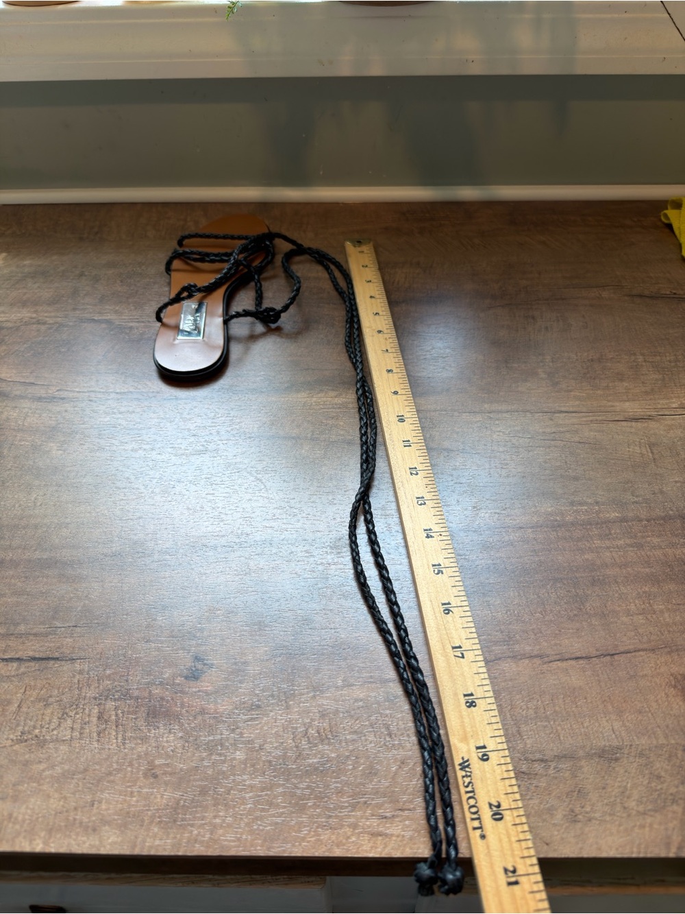 Zara Black Braided Lace-Up Sandals with Tan Footbed 38 - Picture 5 of 6